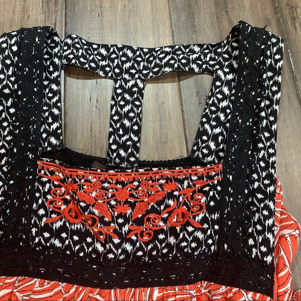 hazel Red Printed Mini Dress with Black Lace Trim - Picture 13 of 14